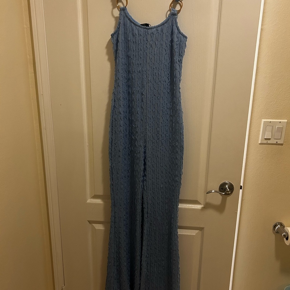 Blue Textured Jumpsuit